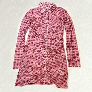 The Ragged Priest Mesh Eye Print Long Sleeve Button Up Red Dress Size UK 12/US 8